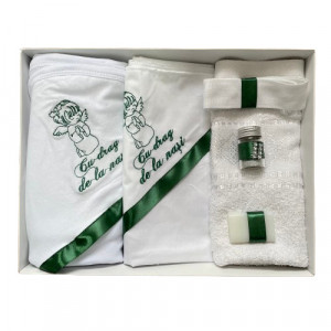 Trusou de botez, 6 piese Baby Ingeras brodat, verde