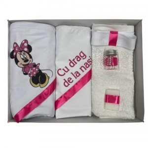 Trusou de botez, 6 piese Minnie, imprimat, cyclam