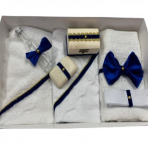 Trusou de botez 7 piese, funda catifea albastra