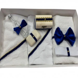 Trusou de botez 7 piese, funda catifea albastra