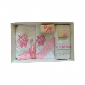Trusou Botez cu Broderie Coroana cu funda, roz, en gros