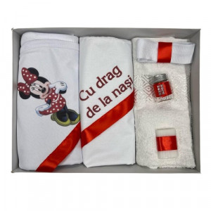 Trusou de botez, 6 piese Minnie, imprimat, rosu