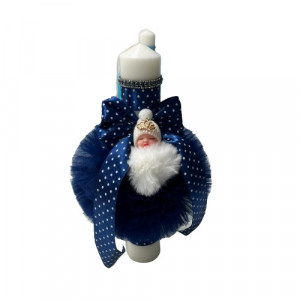 Lumanare de botez, cu tull si pufulete, bleumarin