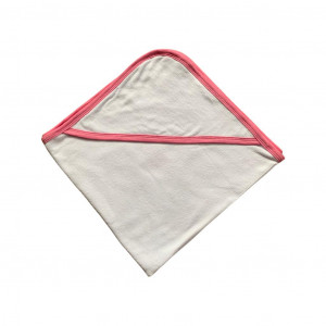 Prosop(FROTE) de baie bebe , cu gluga, alb, 80*80 cm, potrivit pentru brodat,cu banta roz en gros