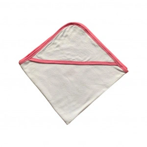 Prosop(FROTE) de baie bebe , cu gluga, alb, 80*80 cm, potrivit pentru brodat,cu banta roz en gros