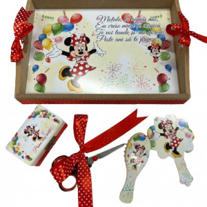 Tavita de turta, 5 piese, Minnie cu buline, rosu