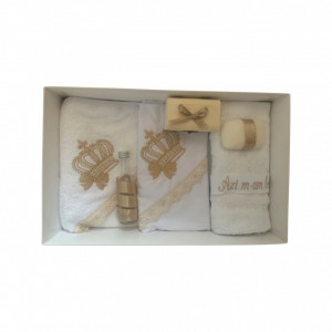 Trusou Botez cu Broderie Coroana cu funda, crem auriu, en gros