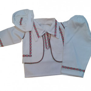 COMPLEU TRADITIONAL BAIETEL ALB CU BRODERIE,MARIME 0-3 LUNI,3-6LUNI,ROSU-VERDE,04