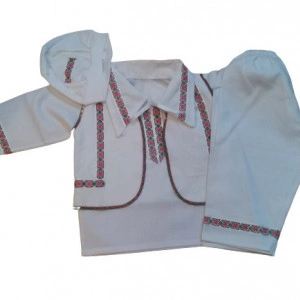 COMPLEU TRADITIONAL BAIETEL ALB CU BRODERIE,MARIME 0-3 LUNI,3-6LUNI,ROSU-VERDE,04