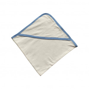 Prosop(FROTE) de baie bebe , cu gluga, alb, 80*80 cm, potrivit pentru brodat,cu banta bleu en gros