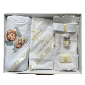 Trusou de botez, 6 piese Baby Ingeras imprimat, crem