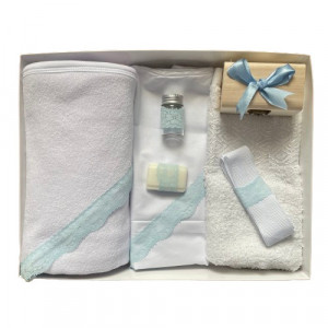 Trusou pentru botez, 7 piese, potrivit pentru brodat sau imprimat, dantela bleu, en gros