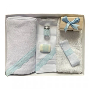 Trusou pentru botez, 7 piese, potrivit pentru brodat sau imprimat, dantela bleu, en gros