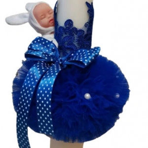 Lumanare de botez,glob bleumarin cu bebelus si fundita, en gros