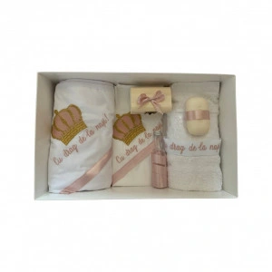 Trusou Botez cu Broderie Coroana cu mesaj, roz/auriu, en gros