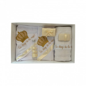Trusou Botez cu Broderie Coroana cu mesaj, crem/auriu, en gros