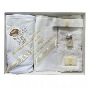 Trusou de botez, 6 piese Ingeras imprimat,ivoire