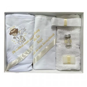 Trusou de botez, 6 piese Ingeras imprimat,ivoire