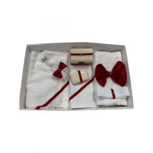 Trusou de botez 7 piese, funda catifea rosie