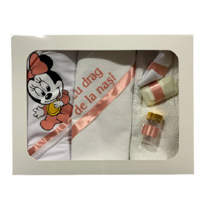 Trusou pentru botez,Minnie Mouse,alb-roz pudrat,6 piese, en gros