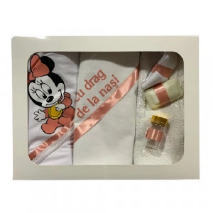 Trusou pentru botez,Minnie Mouse,alb-roz pudrat,6 piese, en gros