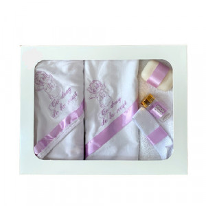 Trusou pentru botez,saten mov deschis,cu ingeras brodat, 6 piese. en gros