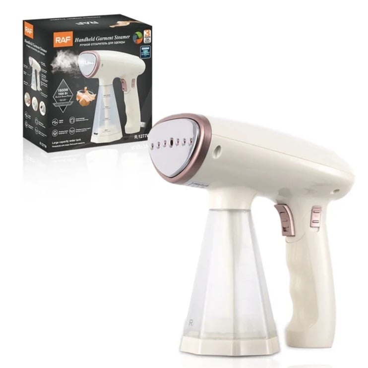 Raf R1277W – Aparat de calcat cu aburi portabil 1600W 200ml crem - Img 1