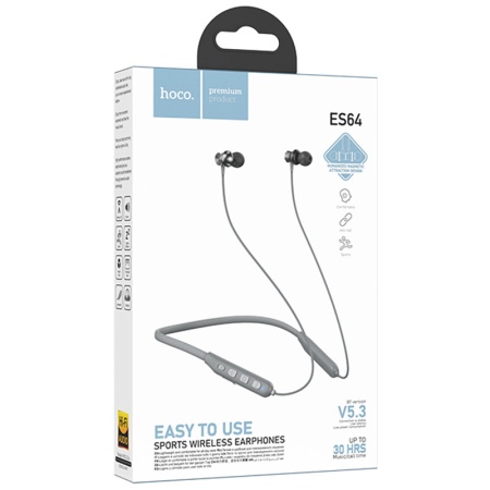 Casti wireless In Ear HOCO ES64 tip neck-mount – Bluetooth 5.3, baterie 200mAh, pentru muzica, gri