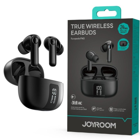 Casti wireless Joyroom JR-FN3 – Bluetooth 5.4, PowerLED, Ear Buds, husa silicon, autonomie extinsa, negru