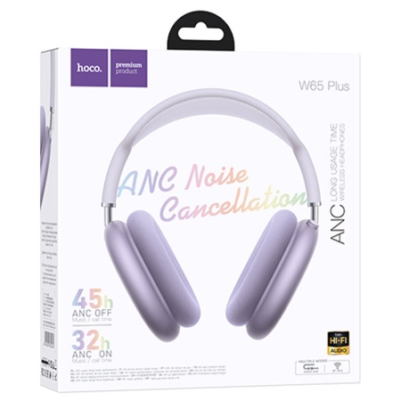 Casti Wireless OverEar HOCO W65 Plus, Bluetooth 5.4, 400mAh, ANC, 45h, PURPLE