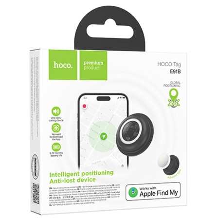 Dispozitiv anti-pierdere HOCO E91B tip AirTag cu adeziv pentru Apple Find My – certificat MFi, alb