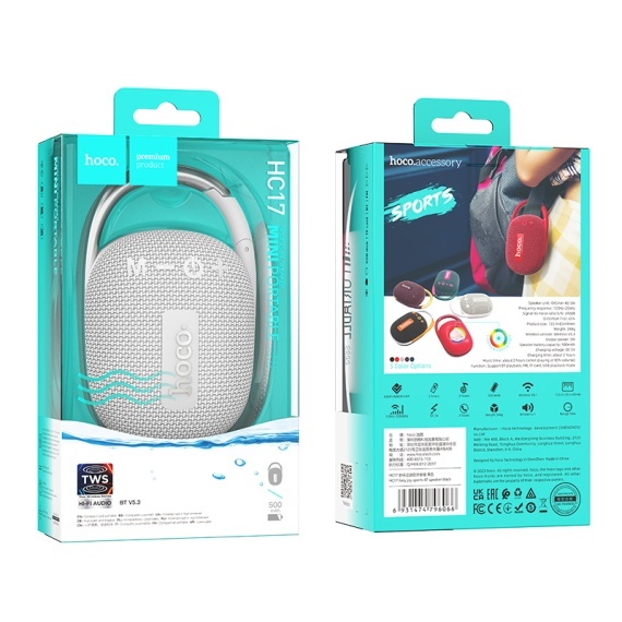 Hoco HC17 - Boxa Portabila, Wireless Bluetooth 5.3, 5W, 500mAh, Suport TF, USB-A disk, Easy JoySport, Gri
