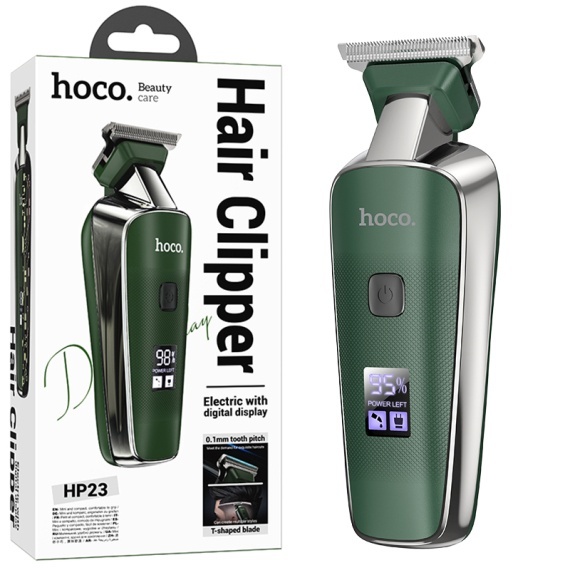 Hoco HP23 - Aparat de tuns, Hair Clipper, Portabil, 600mAh, 7000RPM, Display LED, Verde