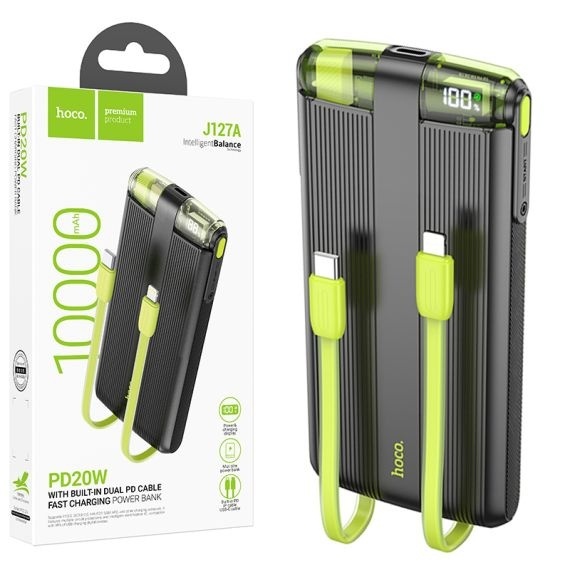 Hoco J27A - Baterie Externa, PowerBank, Type-C, Baterie 10000mAh,Mini-cabluri color, 5V, Display LED, Negru