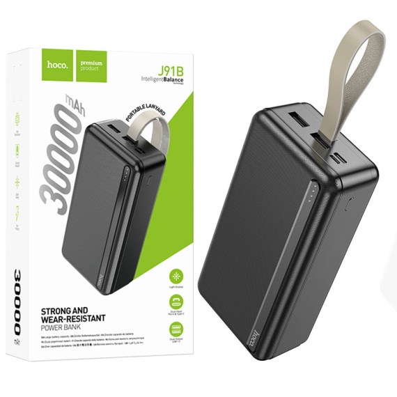 Hoco J91B - Baterie externa 30000mAh, 2xUSB-A, , Negru