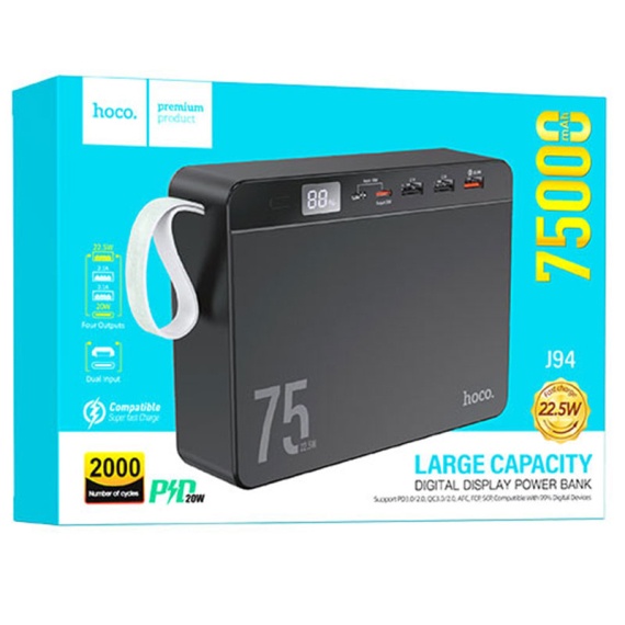 Hoco J94 - Baterie externa 75000mAh, 1xUSB-C PD, 3xUSB-A, Negru