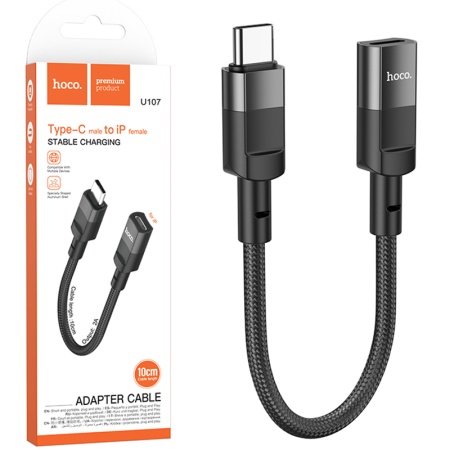 Hoco U107 - Cablu Date si Incarcare USB-C la Lightning (F) Braided 10cm Negru