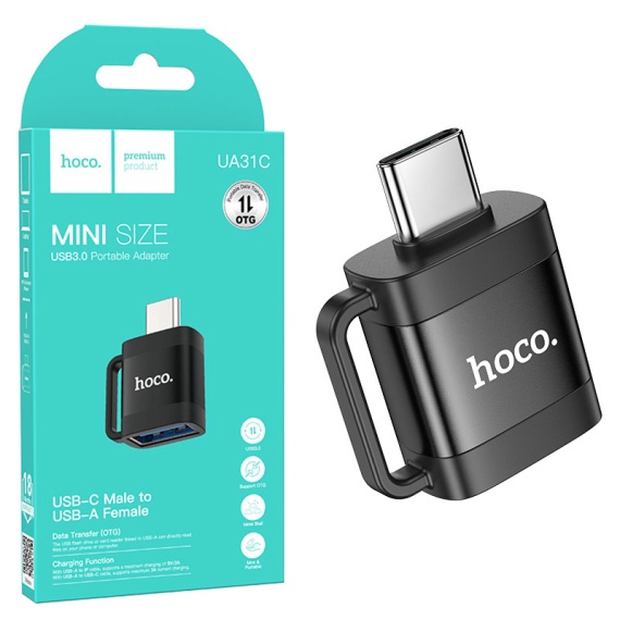 Hoco UA31C - Adaptor OTG Transfer/Incarcare, USB-A-A la USB-C, Negru