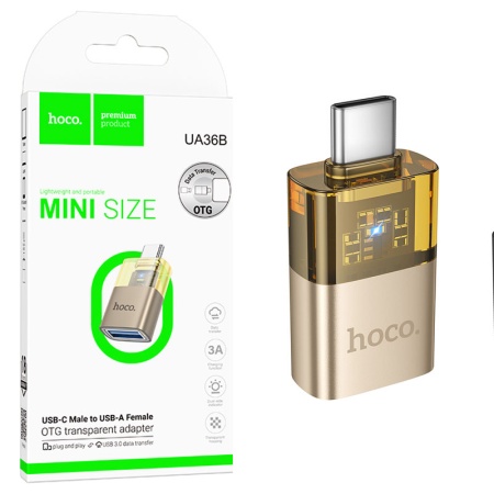 Hoco UA36B – Adaptor Type-C la USB OTG, transfer si incarcare rapida, auriu