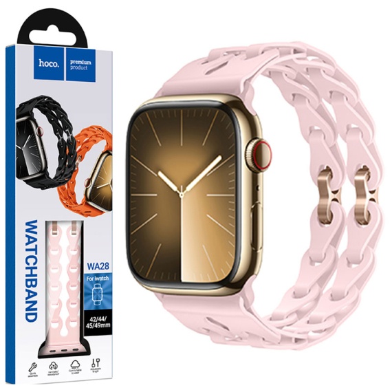 Hoco WA28 - Curea silicon, pentru iWatch, Universal Size - 42/44/45/49mm, Flexibile Band, Hollow, Crem Pudrat