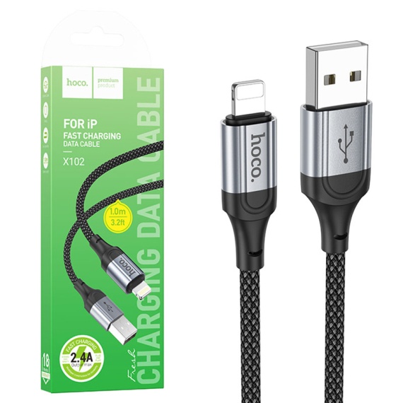 Hoco X102 - Cablu Date si Incarcare, USB la Lightning, 2.4A, Braided, 1.2m, Negru