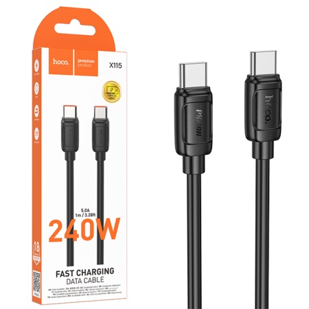 Hoco X115 - Cablu Type-C la Type-C, 240W, 1m, Negru