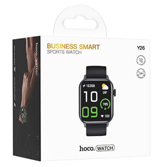 Hoco Y26 - Ceas SmartWatch, Sport, BT 5.0, functie de apel, 230mAh, Multilanguage, Negru