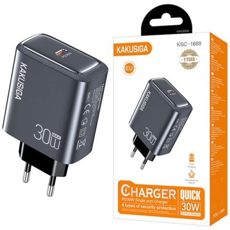 Incarcator retea KAKUSIGA KSC-1669, 30W PD, 1xUSB, FastCharge, BLISTER, GRAY
