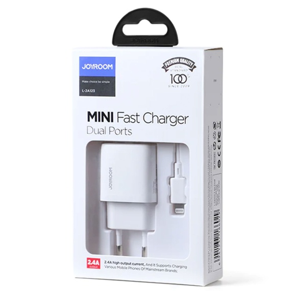 Joyroom L-2A123 - Incarcator Retea + Cablu Lightning, 12W, 2.4A, 2xUSB-A, QC 3.0, Alb