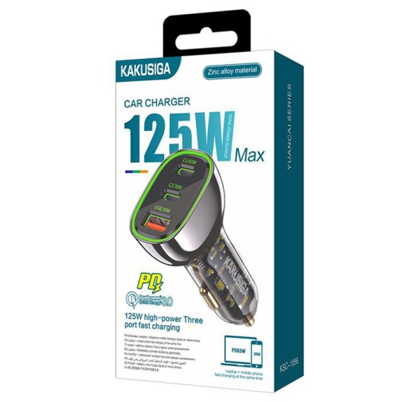 Kaku KSC-1056 - Incarcator Auto, 125W, 2xUSB-C, 1xUSB-A, PD, QC 3.0, Negru