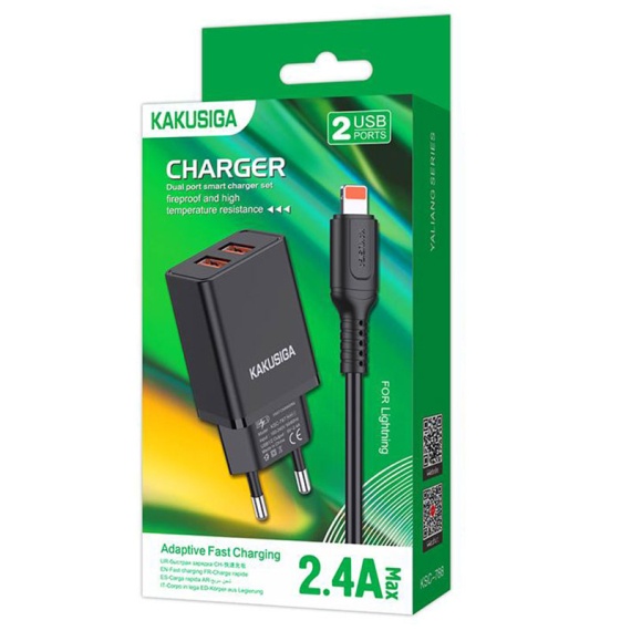 Kaku KSC-788 - Incarcator Retea + Cablu Lightning, 18W, 2.4A, 2xUSB-A, QC 3.0, Negru