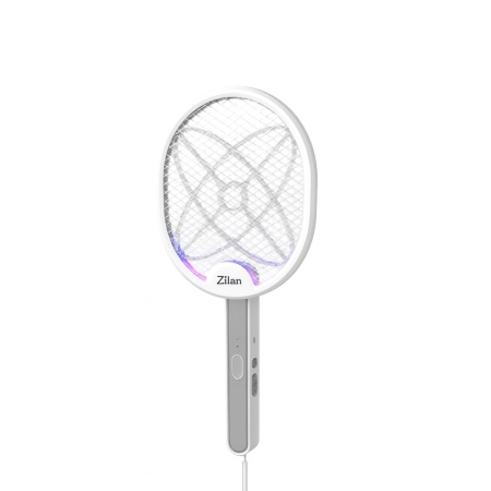 Paleta electrica anti-insecte Zilan ZLN7088, 2800V, reincarcabila, lampa LED, maner reglabil, suport inclus, alba
