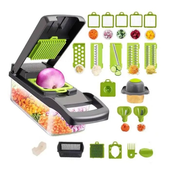 Razatoare multifunctionala 15 Piese pentru multiple alimente, Negru / Verde