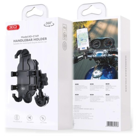 XO C149 – Suport Moto/Bike cu cleme laterale pentru ghidon Anti-Shock MultiAngle, negru